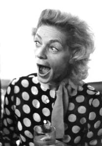 Daily Express Prints: Lauren Bacall laughing during press conference at Prince of Wales Theatre in London - 3rd
