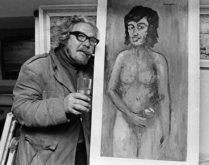 Laurence Isherwood artist 1972 with his nude painting of George Best