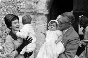 Mother Prints: Laurence Olivier and Joan Plowright attend the Christening of their daughter Tamsin