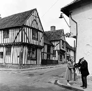 Tudor Prints: Lavenham Wool Hall, a Grade I listed sixteenth century timber framed building on Lady