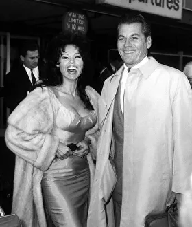Square Prints: Laya Raki Actress, May 1965 and husband Ron Randell at London Airport