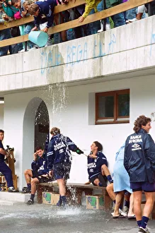 Trick Prints: Lazio footballer Paul Gascoigne has a bucket of water tipped over him by teammate Beppe