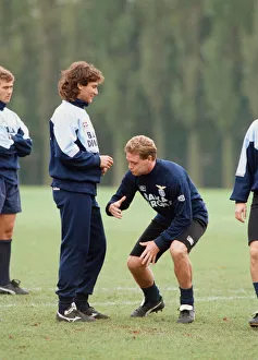 Lazio footballer Paul Gascoigne clowning around with teammates during a team training