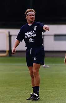Gazza Prints: Lazio footballer Paul Gascoigne passing the ball during a training session in Italy