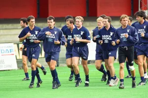 Lazio footballer Paul Gascoigne during a training session with teammates ahead of