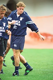 Lazio footballer Paul Gascoigne during a training session with teammates in the Austrian