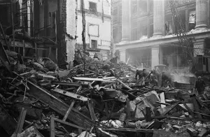 01483 Prints: LCC and Civil Defence workers seen here clearing up following a V2 explosion at the Red