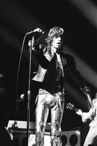 Lead singer Mick Jagger of The Rolling Stones seen here on stage at the Empire Stadium