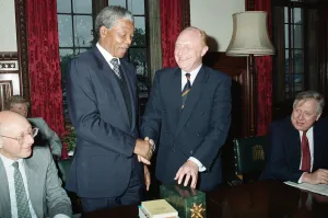 Meeting Prints: Leader of the Labour party Neil Kinnock meets Nelson Mandela. 4th July 1990