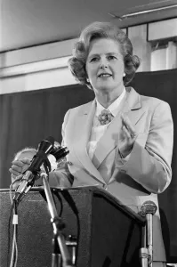 Leader of the Opposition, Mrs Margaret Thatcher speaking at the Coburg Hotel Bayswater