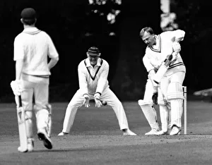 Leamington Prints: Leamington opener Pete Beddoes dismisses an awkward delivery during his side