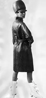Leather Rainwear September 1965 Model wearing black Leather coat and hat