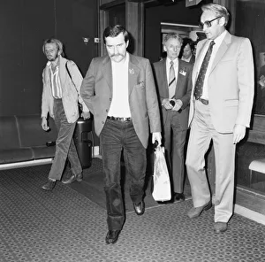 Lech Walesa Polish Union Leader seen here giving a press conference at Heathrow Airport