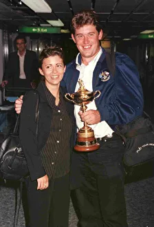 Lee Westwood Golfer September 1997 arriving at Heathrow airport after winning the Ryder