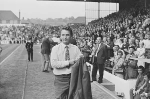 Leeds Manager Brian Clough seen here walking to the dug out at the start of the game