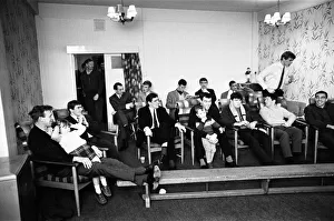 Leeds United players watching a film after a match in the Inter Cities Fairs Cup