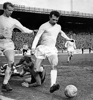 Leeds v. Sheffield United. Leeds defence team in operation clearing a Tony Wagstaffe