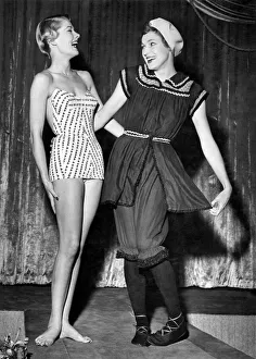Left Nolla Rose, Miss Pacific 1949 and an old fashioned bathing costume lent by Mrs