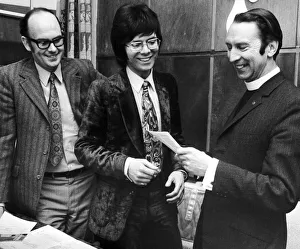 Left to Right Bill Latham, Cliff Richard and the Vicar of the Queens Road Baptist Church