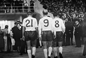 World Cup Prints: Left to Right - Roger Hunt (no 21) Bobby Charlton (no 9) and Jimmy Greaves (no 8
