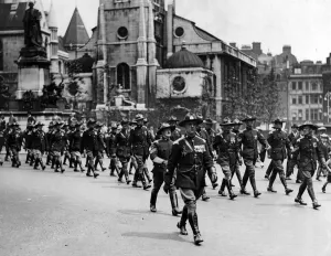Legion of Frontiersmen after parading and attending service at St Clements Dane marched