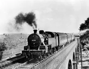 Tracks Prints: A Leicester based tank engine headed for its home city over the viaduct at Rugby