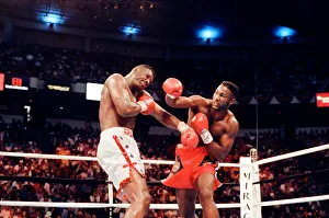 Lennox Lewis British Heavyweight champion in action to defeat challenger Tony Tucker in