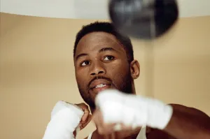 Lennox Lewis training ahead of his world title bout with Tony Tucker. Circa May1993