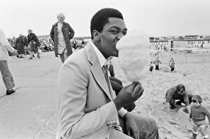 Images Dated 1st June 1978: Lenny Henry, comedian, having some fun at Great Yarmouth, Norfolk. June 1978