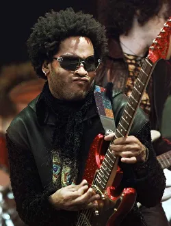 Guitars Prints: Lenny Kavitz performing on stage June 1999 at the Glastonbury music Festival
