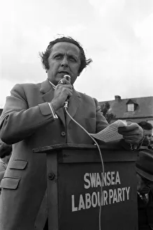Leo Abse speaking at an anti German troops demonstration in Swansea, Wales