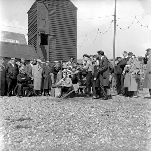 Les Hobeaux Skiffle group seen here performing on the sea front a Hastings. May 1957