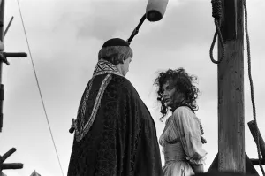 Lesley-Anne Down and Derek Jacobi on the set of The Hunchback of Notre Dame at Pinewood