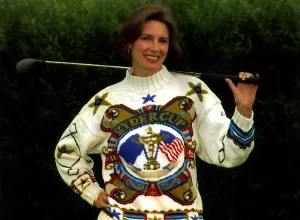 Lesley Gallacher wife of Golfer Bernard Gallacher models the exclusive design made by