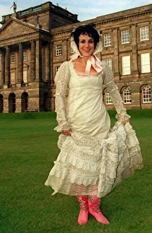 Lesley Joseph actress and star of Birds of a Feather dressed in Edwardian costume for