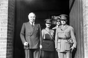 Leslie Hore-Belisha Secretary of State for War seen here with officers of the East Surrey