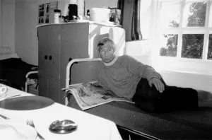 Lester Piggott jockey prison cell Highpoint Open prison lying on bed reading newspaper