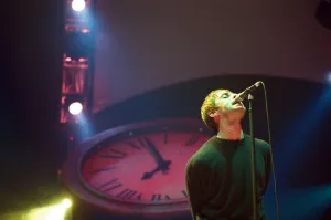 Liam Gallagher of Oasis performing at Newcastle Arena during their Be Here Now Tour