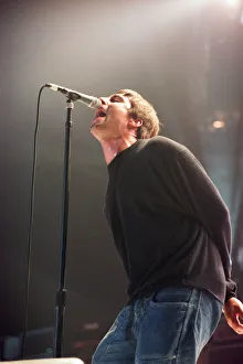 Liam Gallagher of Oasis performing at Newcastle Arena during their Be Here Now Tour