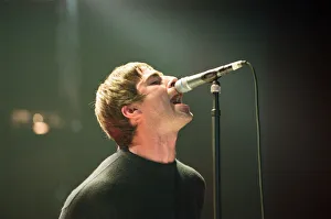Liam Gallagher of Oasis performing at Newcastle Arena during their Be Here Now Tour