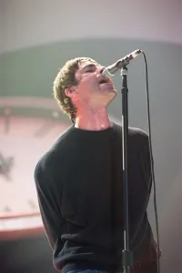 Liam Gallagher of Oasis performing at Newcastle Arena during their Be Here Now Tour