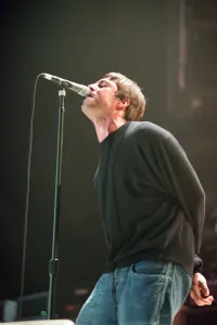Liam Gallagher of Oasis performing at Newcastle Arena during their Be Here Now Tour