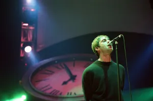 Liam Gallagher of Oasis performing at Newcastle Arena during their Be Here Now Tour