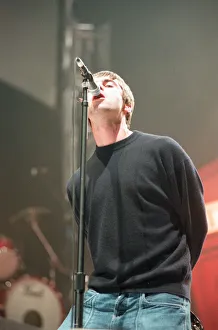 Liam Gallagher of Oasis performing at Newcastle Arena during their Be Here Now Tour