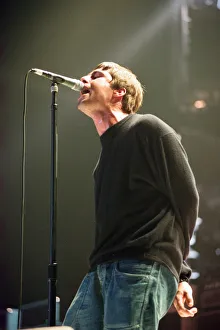 Liam Gallagher of Oasis performing at Newcastle Arena during their Be Here Now Tour
