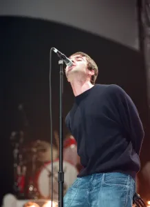 Liam Gallagher of Oasis performing at Newcastle Arena during their Be Here Now Tour