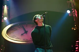 Liam Gallagher of Oasis performing at Newcastle Arena during their Be Here Now Tour