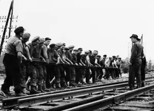 D Day Prints: Liberation of Europe: British Sappers and French railmen repair damaged Normandy railway