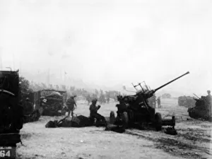 Wartime Prints: Liberation of Europe. Scenes on a Normandy beachhead as crack British troops made their