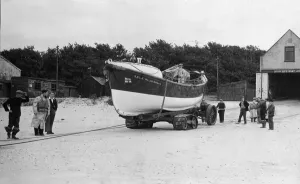 01504 Prints: The Lifeboat William Maynard leaves her shed for a practice launch at Ferryside launch